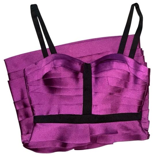 NWOT BEBE LUCIA size M Bodycon Satin Party Mini Dress Violet/ black sexy - Picture 7 of 8